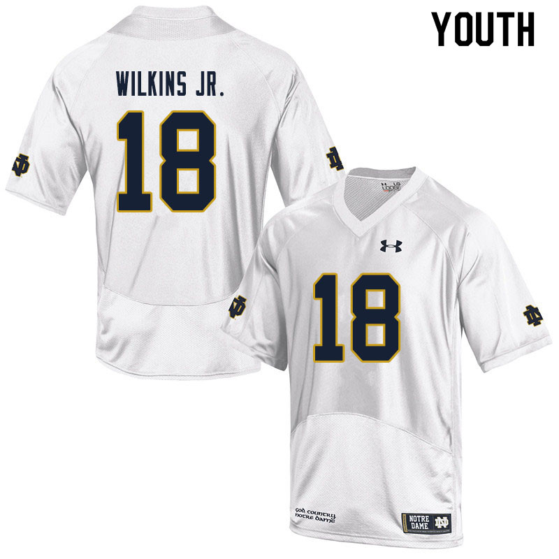 Youth NCAA Notre Dame Fighting Irish #18 Joe Wilkins Jr. Stitched College Under Armour Authentic White Football Jersey VN10W75XQ